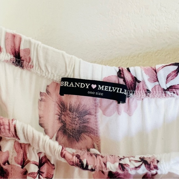 Brandy Melville White & Pink Dolphin Fin Cherry Blossom Linen Drawstring Shorts - Picture 5 of 8